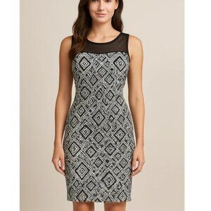 Women's Mini Cocktail Dress Size 4 Black White Office Evening Bodycon Classic